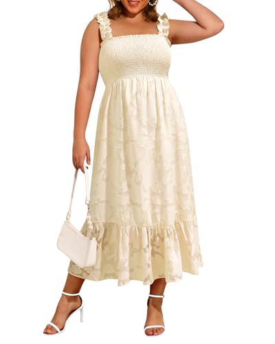Image of Plus Size Summer Dress - Sun Boho Beach Casual Floral Spaghetti Strap Sleeveless Long Maxi Dresses