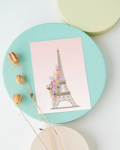 Image of Stonehouse Collection | Floral Eiffel Tower Note Card | Paris Note Cards | Art Deco Style | 10 Pack