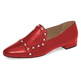 XYD Women Vintage Comfy Closed Toe Slip On Loafers Low Heel Studded Flats Formal Office Work Dress Shoes Size 4 Red