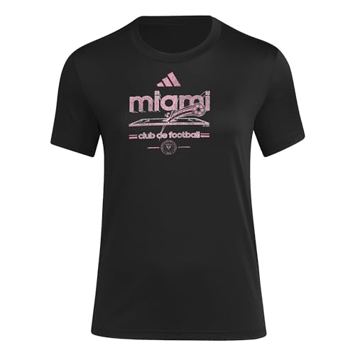adidas Womens Inter Miami CF Pre-Game Short Sleeve Soccer T-Shirt,Black/Club Inter De Futbol Miami,Small