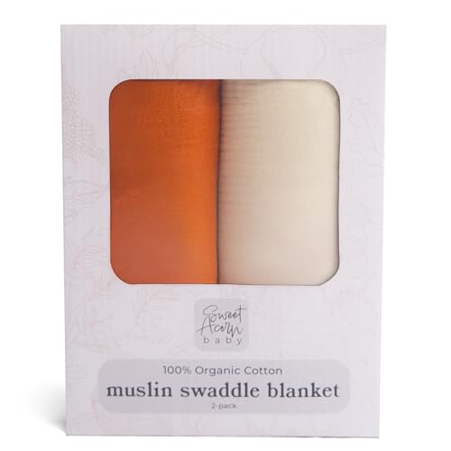 Sweet Acorn Muslin Swaddle Blanket – Soft Cotton Muslin Baby Blanket for Newborns, Infants, and Toddlers, All-Season Comfort Baby Essential - Orange and White
