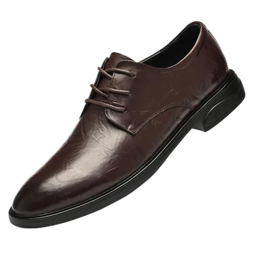 Men's Leather Platform Block Heel Elegant Men's Leather Dress Shoes Lace Up Oxford Style with Slip-On for Business and Parties