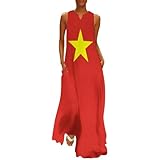 Vietnam Flag Women's Short Sleeve Maxi Dresses Casual Long Loose Dresses with Pockets S