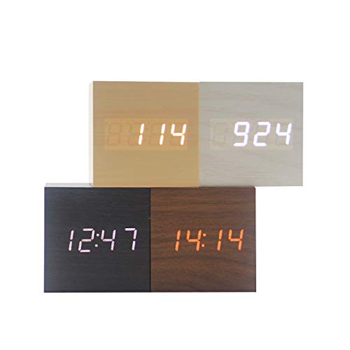 Reloj de alarma de madera analógico multifunción con campana sonora