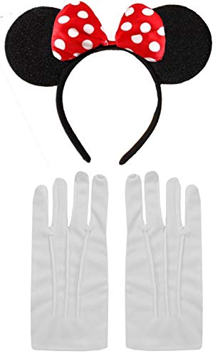 Black Red White Polka Minnie Mouse Disney Fancy Dress Ears Headband + Gloves Set by DangerousFX