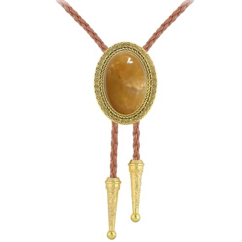 Image of Jeilwiy Bolo Tie for Men Real Stone Westwern Cowboy Ties Silver Bolos Women Leather Necktie Gift for Birthday Christmas
