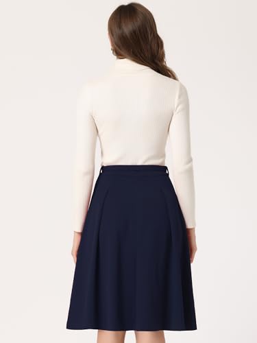 Image of Allegra K Women's Office Work Skirts Belted Waist Midi A-Line Pleated Skirt