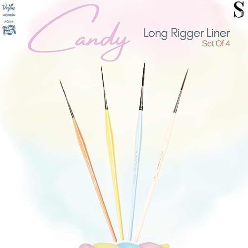 Image of Stationerie Handmade Soft Aqua Long Synthetic Hair with Stainless Wire Ideal for Art Paint, Watercolor, Quill, Oil Acrylics, Artists Round Brush Set (Candy Edition) (Candy Long Liner Set of 4)