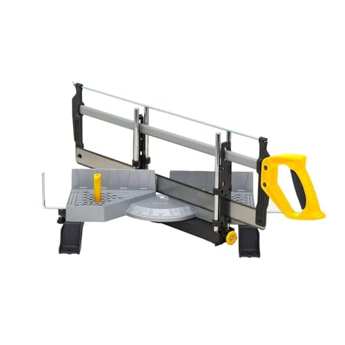 STANLEY Ingletadora con sierra, 7 ángulos seleccionables, mango antideslizante, incluye sierra trasera de 560mm, anchura de corte 45°=103mm / 90°=165mm, 1-20-800