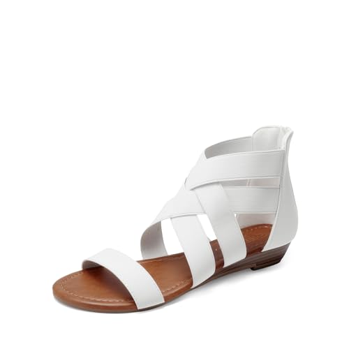 Image of DREAM PAIRS Women's Elastic Ankle Strap Sandals Gladiator Strappy Low Wedges Sandals
