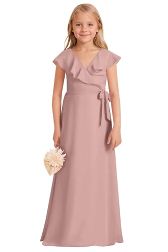 Short Sleeves Junior Bridesmaid Dresses for Wedding Chiffon A-Line Formal Party Flower Girl Dress