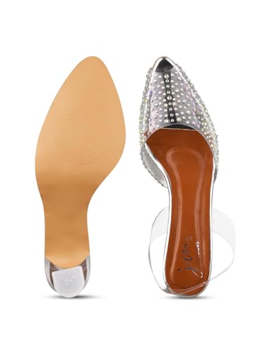 JM LOOKS Stylish Transparent Kitten Heel Sandal with Pearl Design for Women & Girls