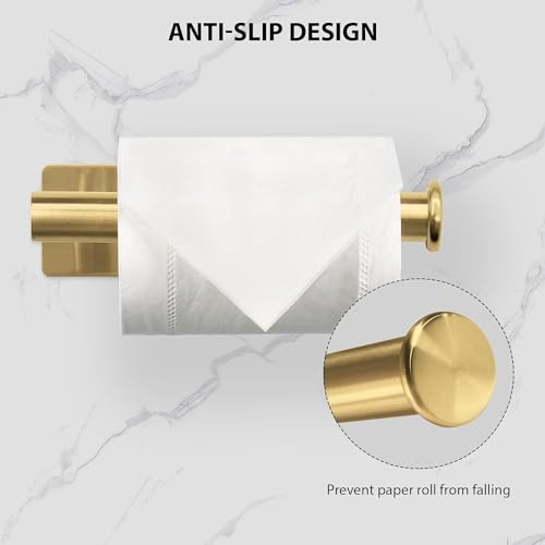 YUET Gold Toilet Roll Holder Wall Mounted, 3M self Adhesive Toilet Roll Holder SUS 304 Stainless Steel Toilet Paper Holder No Drilling for Bathroom (Brushed Brass)