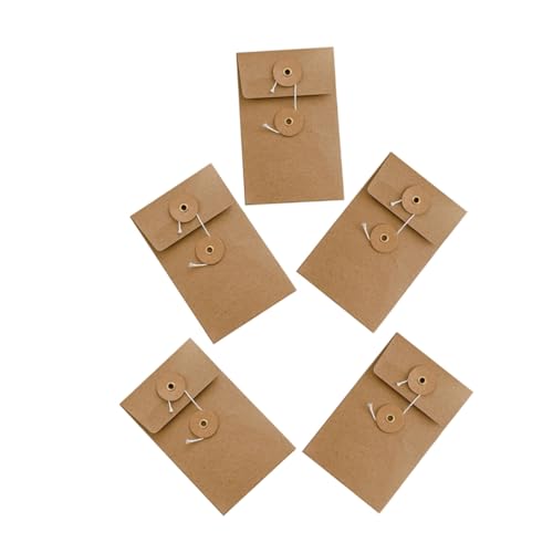 FUNOMOCYA 5個クラフト紙製紐留め封筒 角型 メモ書き可能 オフィスや結婚式の招待状に 用 リボン付き 小