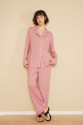 Image of Pajamas for Women Long Sleeve Pajama Set 2 Pieces Lounge Sets Sleepwear Pjs Ladies Sleepwear Button Down Nightwear