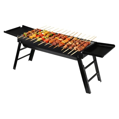 Parrilla de carbón portátil para camping, estufa de barbacoa plegable con bandejas laterales, barbacoa al aire libre para jardín, playa, patio y balcón, perfecta para viajes y picnics