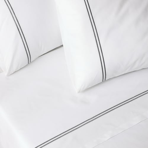 Image of Bedsheet Set | GOTS Certified 100% Organic Cotton Percale | 200 TC | Breathable & Skin-Friendly (Single, Greystone On White)