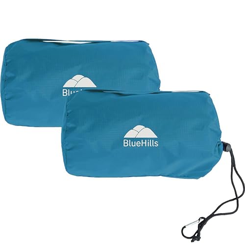 Image of BlueHills Ultra Compact Travel Blankets for Two with Portable Carry Case Case Premium Soft Plush Large Airplane Blankets 2 Pack for Car Plane Train Hotel Layover Peacock -C204-2pk-Teal