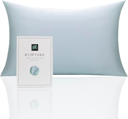 Funda de almohada de seda para almohada 100% seda con 22 momas, certificado Öko-Tex para el cabello y la piel, antienvejecimiento, antiácaro (Light Green, 50 x 70 cm)