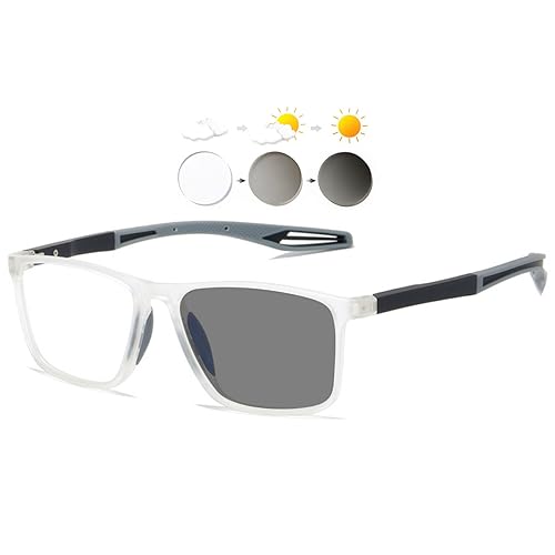 KOOSUFA Photochromic Reading Glasses Blue Light Blocking Sun Readers UV Protection TR90 Super Lightweight Sunglasses for Men Women 3 in 1 Lenses Darken In Sunlight Grey Lens/Transparent grey 2.5