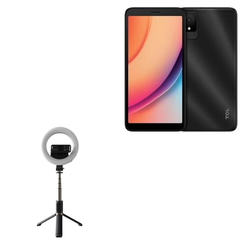 BoxWave Stand and Mount Compatible with TCL K11 - RingLight SelfiePod, Selfie Stick Extendable Arm with Ring Light - Jet Black