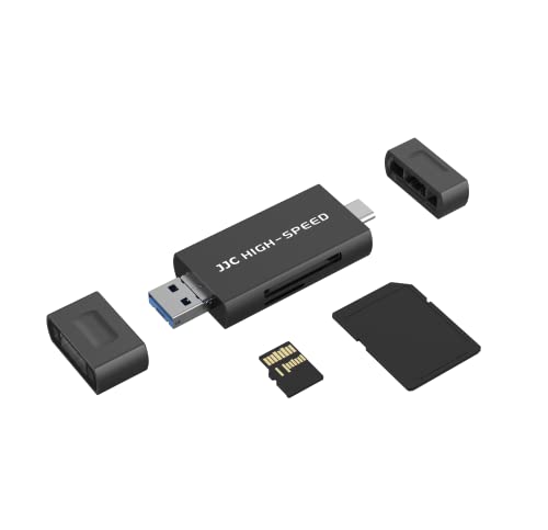Image of JJC UHS-II SD MicroSD USB Card Reader, Transfer Speed up to 312MB /s, Black | SD Card Adapter, 3-in-1 USB-A USB-C Micro USB Connection Port, Compatible with Computer, Laptop, OTG Enable Phone & Tablet