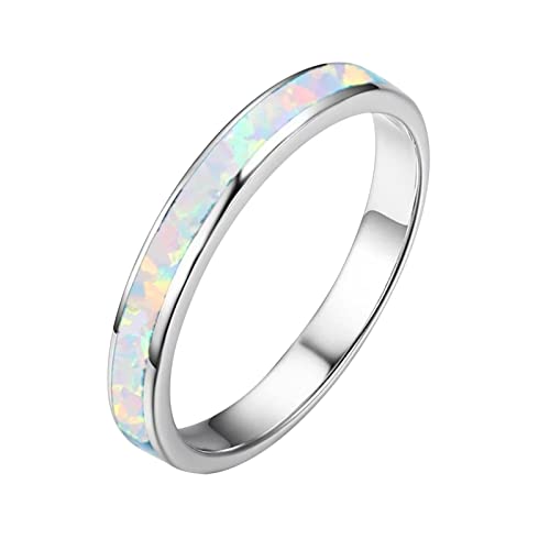 Mens Women Wedding Rings Fashion Jewelry Engagement Rings Opal Sapphire Bridal Band Promise Rings (White, 10)