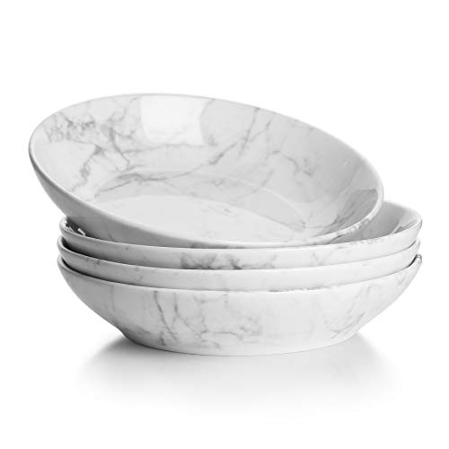 Sweese 117252 Porcelain Salad Pasta Bowls - 26 Ounce - Set of 4 Marble Pattern
