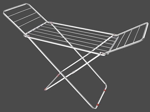 Image of Stainless Steel Clothes Drying Rack, Metal Laundry Rack, Foldable, Space-Saving, Free-Standing Airer, with Height-Adjustable Gullwings, Indoor Outdoor Use (Cross)