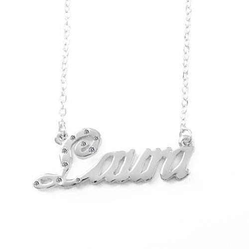 KL Laura Nom Personnalisé - Collier Plaqué Or Blanc 18 Carats, Y Compris Cristal - Chaîne Ajustable 16- 19 - Emballage Cadeau Gratuit