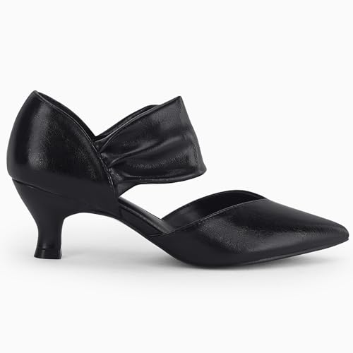 Image of Coutgo Womens Low Kitten Heel Dress Shoes Pointed Toe Slip on Ankle Strap Cutout Elegant Party Wedding Pumps