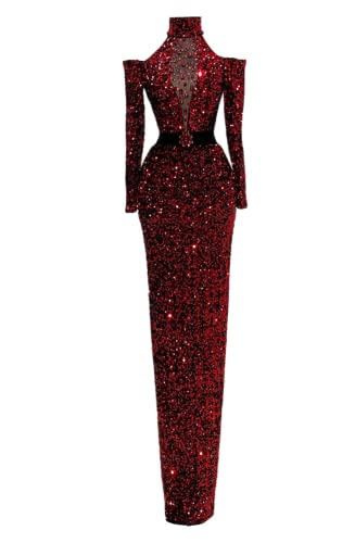 Keting Shiny Burgundy Sequined Crystals Mermaid Prom Evening Shower Party Dress Celebrity Pageant Gala Gown
