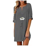 Modisches Damenkleid aus Baumwolle, Leinen, locker, Dreiviertelärmel, mittellang, Brautkleid, grau, Small