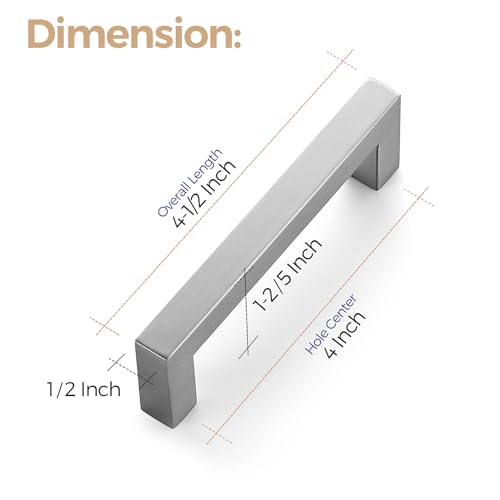 Image of Ravinte 32 Pack 4 Inch Kitchen Square Cabinet Handles Satin Nickel Pulls Brushed Nickel Kitchen Cabinet Hardware Handles for Cupboard Drawer Pulls