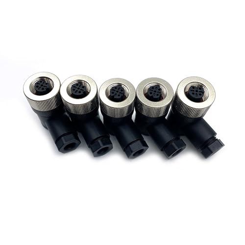 5 Pcs M12 4 Pin Female Connector, IP67 Waterproof D Code Industrial Circular Connector Field Assembly Wireable Adapter Unshielded Right Angle Type Sensor for PG7 Cable 250V 4A