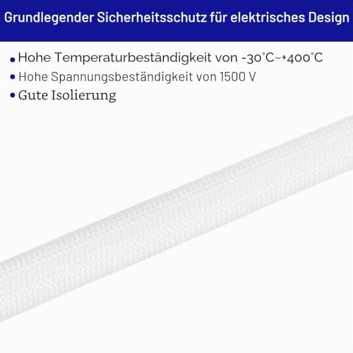 QUARKZMAN 5 Stück 1m Lange Kabelschutz Gewebeschlauch 6mm ID, Silikon Glasfaserschlauch Isolierung Kabelschutzschlauch, Flexible Kabelschlauch Weiß Hitzeschutzschlauch für Kabel Draht