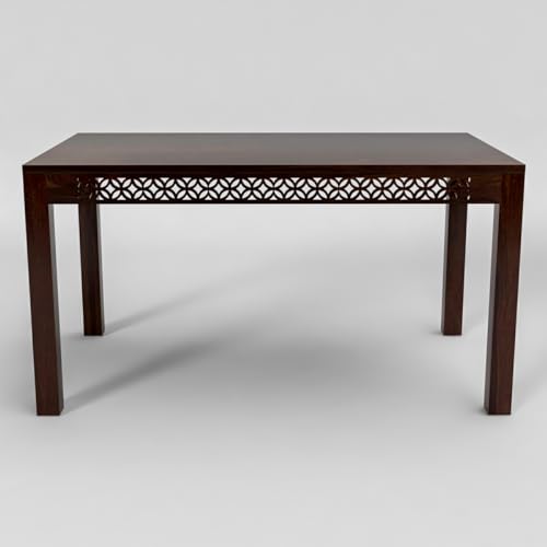 Image of Sheesham Wood 4 Chair with 1 Bench Dining Table Set with Cushioned Chairs for Dining Room | Living Room | Home & Office | t (6 Seater with Bench, Walnut A)