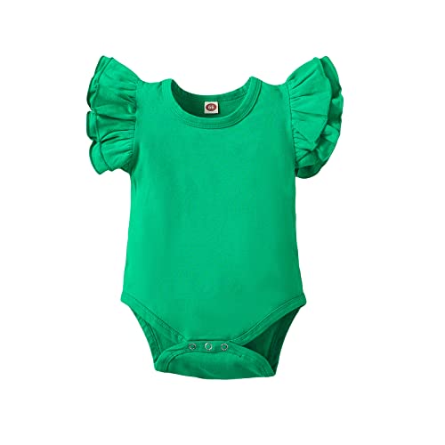 Doahapyker Baby Girls Ruffle Short Sleeve Bodysuit Infant Girl One Piece Romper Toddler Girl Solid Color Jumpsuit (Green-Sleeveless, 0-3 Months)