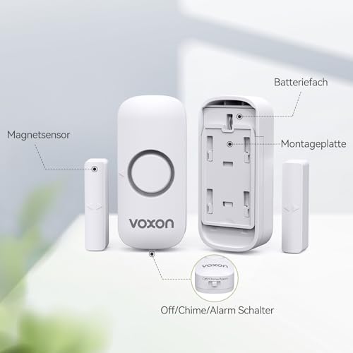 VOXON Türalarm Fensteralarm, Einbruchschutz Türalarmsensor, 2-in-1-Alarm und Türklingel,, Drahtlose Home Security Alarmanlage für Haus, Hotel, Schwimmbad, Garage（4er-Pack）