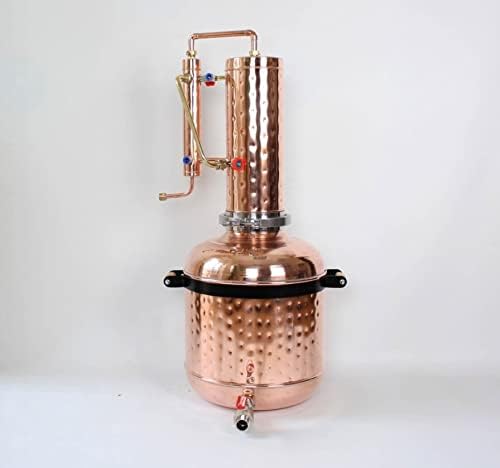 Copper Moonshine Still Alembic Distiller Alcohol 42 L - Alambic Reflux Column with Condenser For Whiskey, Rum, Scotch, Tequila, Essential Oils