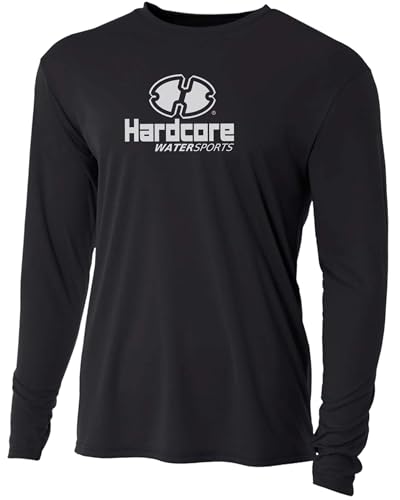 Hardcore Men's Long Sleeve Loose Fit Rash Guard Surf Shirt for Water Sports | Lightweight, Quick-Dry Swimwear Black X-Large