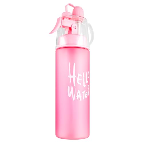 Image of wellrun 580ML Sports Water Bottle with Spray Mist,Portable Leakproof Multi-Function Hydration Drinking Bottle for Outdoor,Fitness,Cycling, Climbing,Hiking,Flip Straw(Matte Pink)