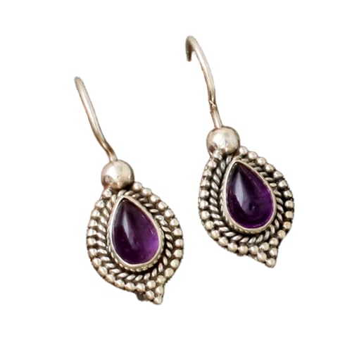 Boucles d'oreilles améthyste naturelle et argent 925 poire