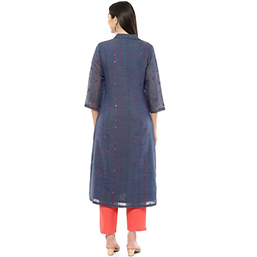 Image of Rangriti Indigo Art Silk A Line Kurta