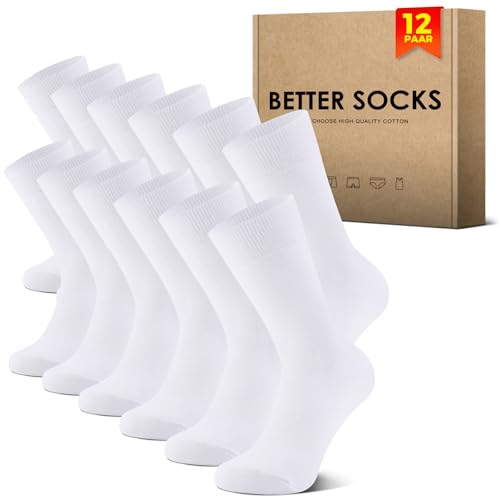 NUOZA 12 Paar Socken Herren 43-46 Weiße Sportsocken Baumwolle Tennissocken Herren 43-46 Business Socken Damen Lange Atmungsaktive Socks Herrensocken Wandersocken Männer Laufsocken Weisse Weiss 1