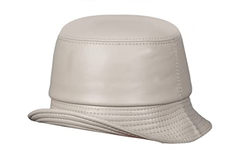 Women's Leather Bucket Hat, Genuine Sheepskin Cap Red2