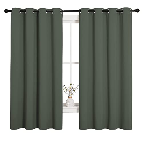 Image of NICETOWN Thermal Insulated Curtains Blackout Draperies, Window Treatment Solid Grommet Room Darkening Drape Panels for Bedroom (Dark Mallard, Set of 2, 55 by 68 inches Long)
