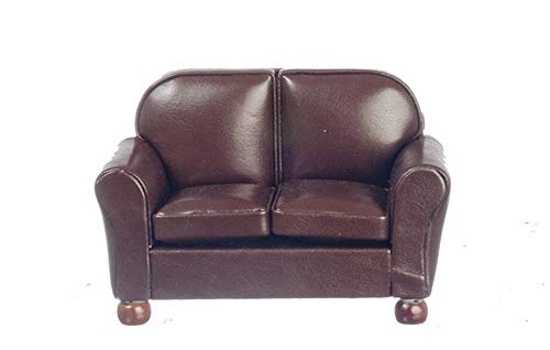 Dollhouse Miniature Living Room Furniture Brown Leather 2 Seater Sofa
