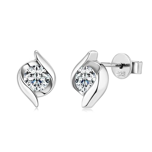 925 Sterling Silver Moissanite Stud Earrings, 0.5 CT D Color VVS1 Round Imitation Diamond Hypoallergenic Earrings for Women and Men