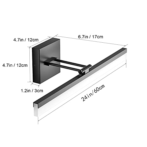 Image of Ralbay 24 inch LED Modern Black Vanity Light 14W Adjustable Matte Black Bathroom Vanity Light Modern LED Bathroom Vanity Light Fixtures Over Mirror (6000K Cool White Light)
